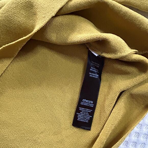 Chicos Travelers Zip Detail Sweater XL 3 Mustard Yellow Lagenlook Travel Capsule - Picture 4 of 5